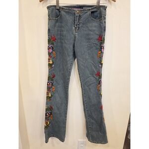 Vintage BUBBLEGUM Embroidered Jean 5/6 Hippie Butterfly Gypsy Flower Fairy